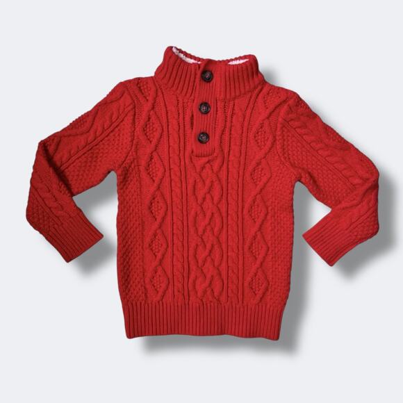GAP Sweater Boys 4 Red Cable Knit Mock Neck Cotton Pullover Fleece Collar Fall - Picture 1 of 10